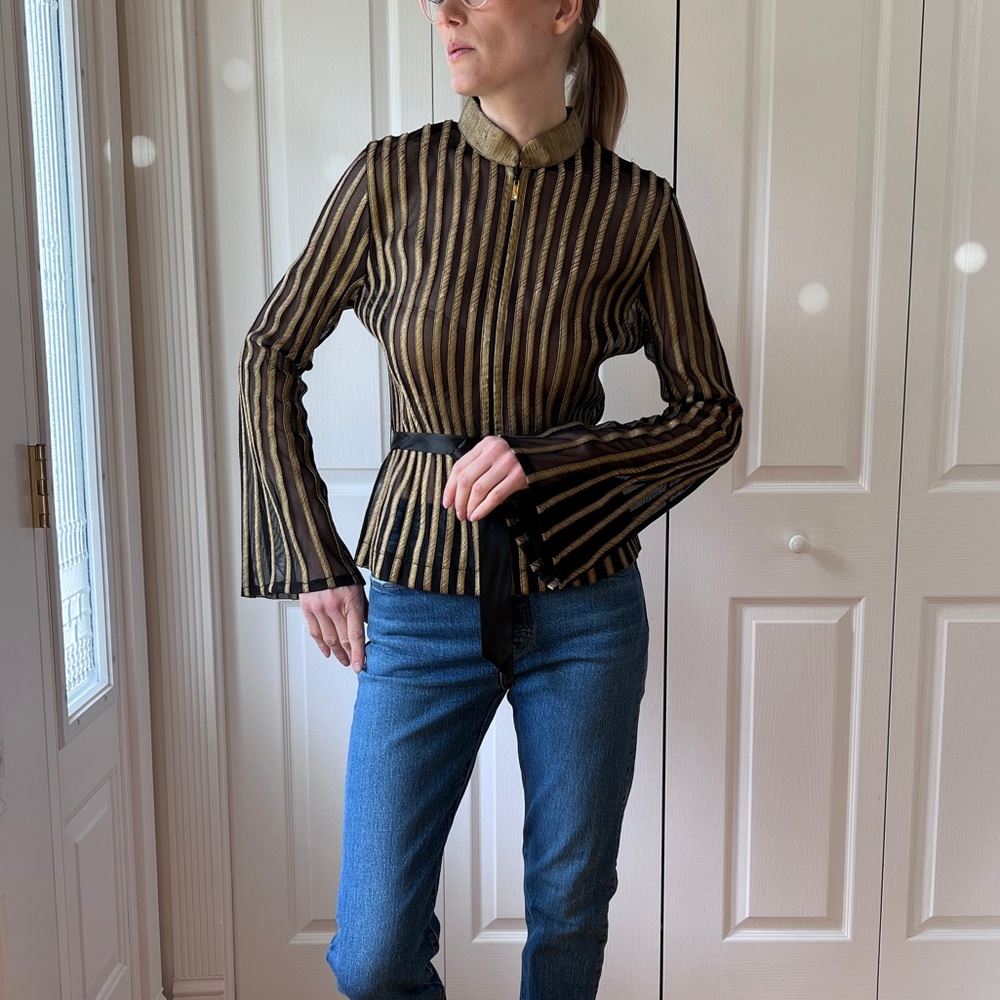 JS Collections Gold stripes & Black mesh Top